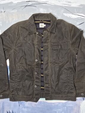 Flint And Tinder Flannel Lined Waxed Trucker Jacket Medium Green Made USA